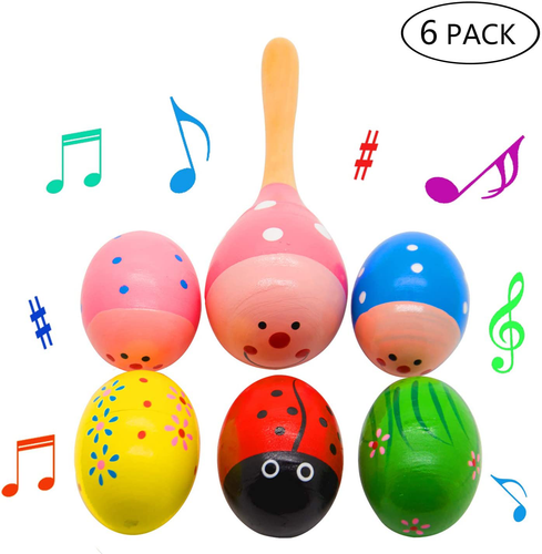Percussion 6 Pack Wooden Musical Egg  Maraca Shakers - Assorted Colors
