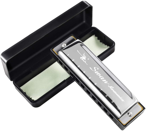 Blues Harmonica 10 Hole Harmonicas Key of C for Children/ Beginners Mouth Organ and Case
