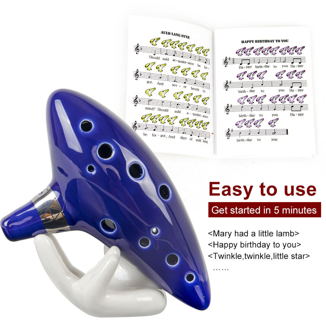 Ocarina 12 Hole Alto C + Song Book- Display Stand- And Neck Cord- Easy-to-Learn