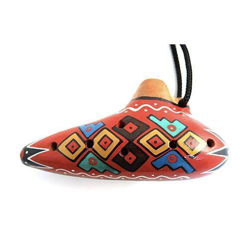 Peruvian Submarine Shape Hand Painted Terracotta Ocarina - Made In Peru